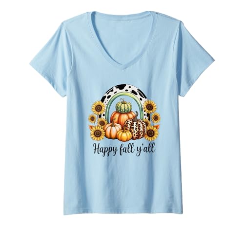 Damen Coole Kürbisse Herbst Saison Herbst Design Geschenk Männer Frauen Kinder T-Shirt mit V-Ausschnitt von Happy Fall Thanksgiving Spooky Halloween Graphic