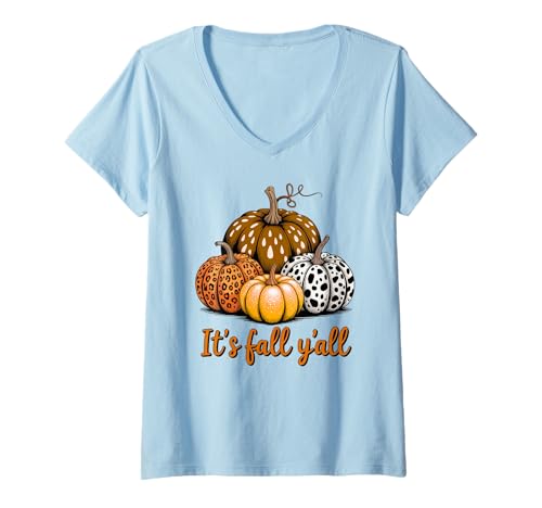 Damen Coole Kürbisse Herbst Saison Herbst Design Geschenk Männer Frauen Kinder T-Shirt mit V-Ausschnitt von Happy Fall Thanksgiving Spooky Halloween Graphic