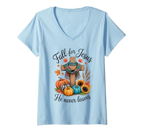 Damen Jesus Herbst Saison Liebhaber Herbst Design Geschenk Männer Frauen Kinder T-Shirt mit V-Ausschnitt von Happy Fall Thanksgiving Spooky Halloween Graphic