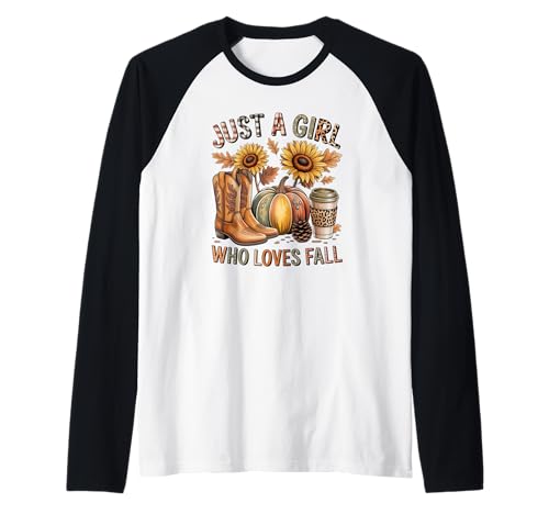 Just a Girl Who Loves Herbst Saison Herbst Design Männer Frauen Raglan von Happy Fall Thanksgiving Spooky Halloween Graphic