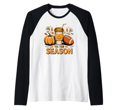 Tis The Season Herbst Fußball Liebhaber Design Geschenk Männer Frauen Raglan von Happy Fall Thanksgiving Spooky Halloween Graphic