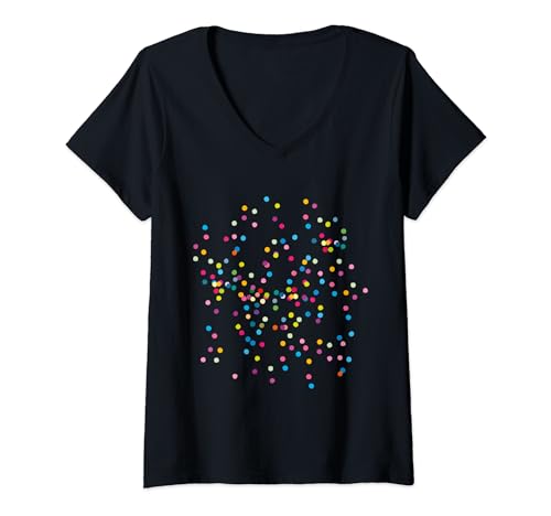 Damen Konfetti für Fasching, Karneval, Geburtstage. Bunte Punkte T-Shirt mit V-Ausschnitt Damen Konfetti für Fasching, Karneval, Geburtstage. Bunte Punkte T-Shirt mit V-Ausschnitt von Happy Fashion