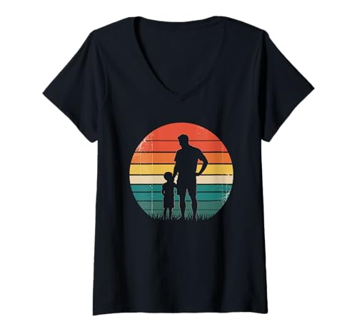 Damen Retro Vintage Sonnenuntergang Vater und Sohn Design Papa Papa Ehemann T-Shirt mit V-Ausschnitt Damen Retro Vintage Sonnenuntergang Vater und Sohn Design Papa Papa Ehemann T-Shirt mit V-Ausschnitt von Happy Fathers Day Dad Life Graphic for Men Boys