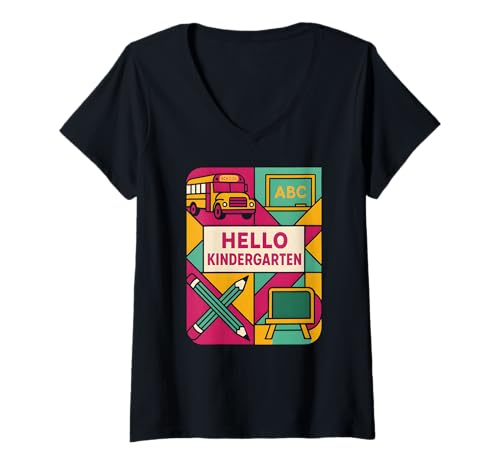 Damen Lehrerin Hallo Kindergarten Süße Frauen sind wieder in der Schule T-Shirt mit V-Ausschnitt Damen Lehrerin Hallo Kindergarten Süße Frauen sind wieder in der Schule T-Shirt mit V-Ausschnitt von Happy First Day Back To School Fun Teacher Outfits