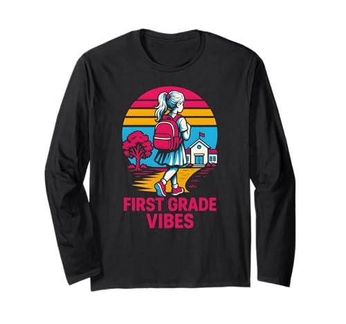 Back to School First Grade Vibes Süße Mädchen am ersten Tag Langarmshirt von Happy First Day Of School ABCD Teacher Must Haves