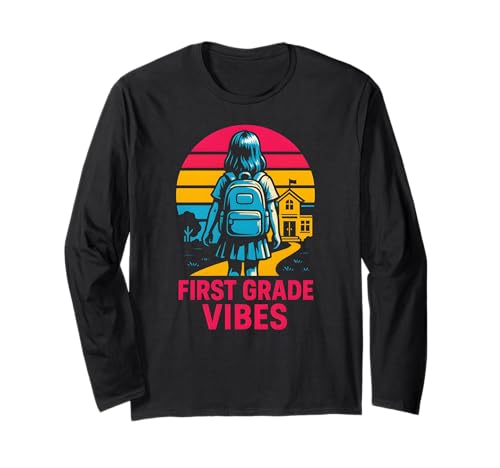 Back to School First Grade Vibes Süße Mädchen am ersten Tag Langarmshirt von Happy First Day Of School ABCD Teacher Must Haves