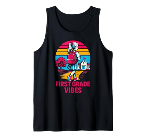 Back to School First Grade Vibes Süße Mädchen am ersten Tag Tank Top von Happy First Day Of School ABCD Teacher Must Haves