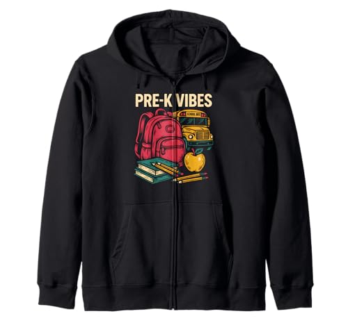 Zurück zur Schule Pre-K Vibes Süße Mädchen am ersten Tag Kapuzenjacke von Happy First Day Of School ABCD Teacher Must Haves