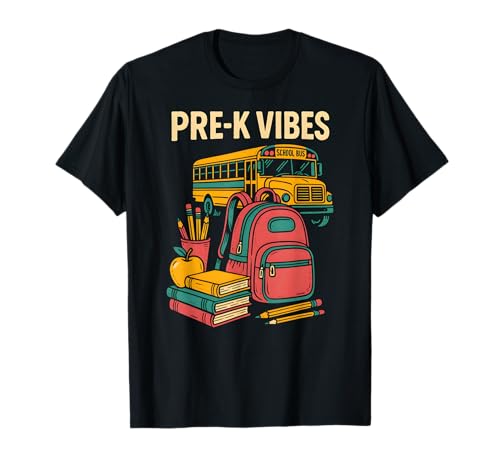 Zurück zur Schule Pre-K Vibes Süße Mädchen am ersten Tag T-Shirt Zurück zur Schule Pre-K Vibes Süße Mädchen am ersten Tag T-Shirt von Happy First Day Of School ABCD Teacher Must Haves