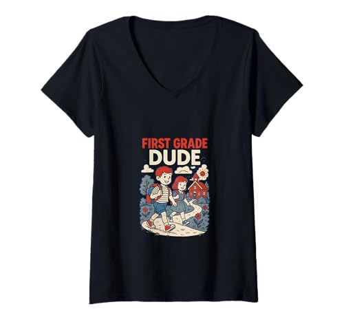 Damen Zurück in die Schule, erste Klasse, Alter, lustiger erster Tag für Jungen T-Shirt mit V-Ausschnitt von Happy First Day Of School ABCD Teacher Outfits