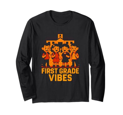 Teacher First Grade Vibes Süße Damen zurück zur Schule Langarmshirt von Happy First Day Of School ABCD Teacher Outfits