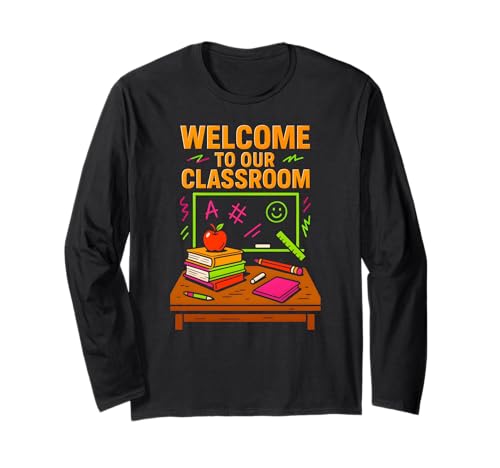 Lehrerin für den ersten Tag, Willkommen in unserem Klassenzimmer. Süße ABCD für Frauen Langarmshirt von Happy First Day Of School Cute Teacher Outfits