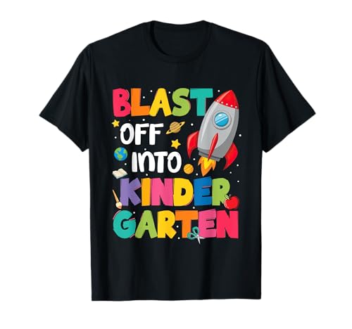 Blast Off Into Kindergarten Jungen Kinder Rakete Back to School T-Shirt Blast Off Into Kindergarten Jungen Kinder Rakete Back to School T-Shirt von Happy First Day of School - Back To School Apparel