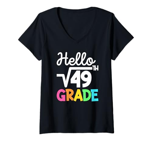 Damen Hallo 7. Klasse, Quadratwurzel von 49, Schulanfang, 1. Tag T-Shirt mit V-Ausschnitt Damen Hallo 7. Klasse, Quadratwurzel von 49, Schulanfang, 1. Tag T-Shirt mit V-Ausschnitt von Happy First Day of School Cute Back to School 2025