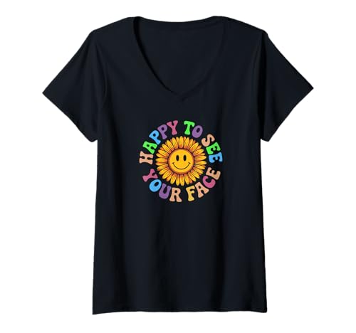 Damen Retro Happy Teacher Back to School Sun T-Shirt mit V-Ausschnitt Damen Retro Happy Teacher Back to School Sun T-Shirt mit V-Ausschnitt von Happy First Day of School