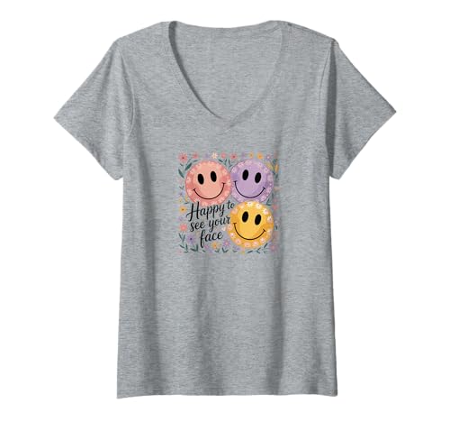 Damen Retro Happy Teacher Back to School T-Shirt mit V-Ausschnitt Damen Retro Happy Teacher Back to School T-Shirt mit V-Ausschnitt von Happy First Day of School