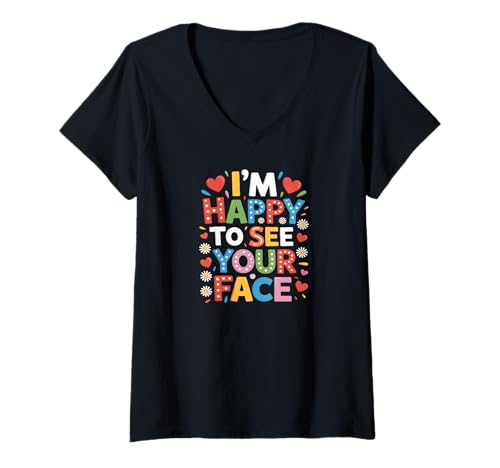 Damen Retro Happy Teacher Back to School T-Shirt mit V-Ausschnitt Damen Retro Happy Teacher Back to School T-Shirt mit V-Ausschnitt von Happy First Day of School