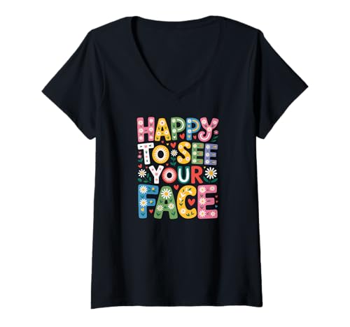 Damen Retro Happy Teacher Back to School T-Shirt mit V-Ausschnitt Damen Retro Happy Teacher Back to School T-Shirt mit V-Ausschnitt von Happy First Day of School