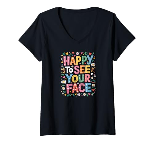 Damen Retro Happy Teacher Back to School T-Shirt mit V-Ausschnitt Damen Retro Happy Teacher Back to School T-Shirt mit V-Ausschnitt von Happy First Day of School
