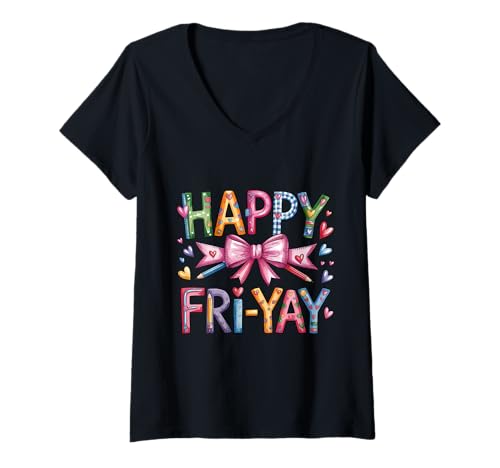 Damen Fri-Yay Lehrer Fry Yay Freitag Wochenende Happy Fri-Yay T-Shirt mit V-Ausschnitt Damen Fri-Yay Lehrer Fry Yay Freitag Wochenende Happy Fri-Yay T-Shirt mit V-Ausschnitt von Happy Fri Yay Teacher Weekend Back To School