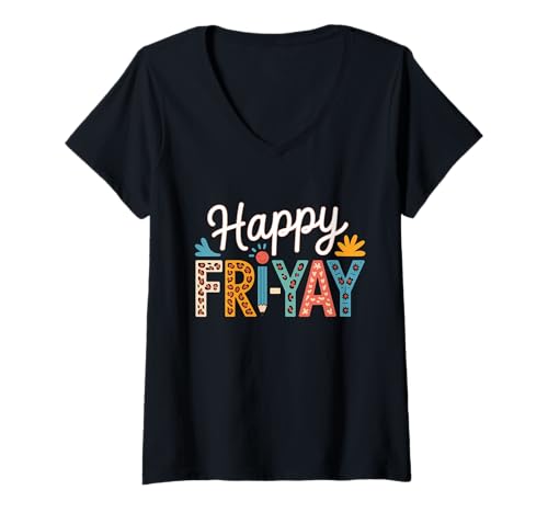 Damen Fri-Yay Lehrer Fry Yay Freitag Wochenende Happy Fri-Yay T-Shirt mit V-Ausschnitt Damen Fri-Yay Lehrer Fry Yay Freitag Wochenende Happy Fri-Yay T-Shirt mit V-Ausschnitt von Happy Fri Yay Teacher Weekend Back To School