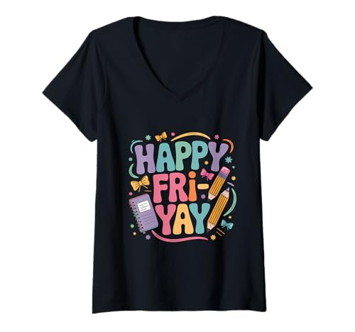 Damen Fröhliches Freitagswochenende für Lehrer Fry Yay Lustiges Freitagswochenende T-Shirt mit V-Ausschnitt Damen Fröhliches Freitagswochenende für Lehrer Fry Yay Lustiges Freitagswochenende T-Shirt mit V-Ausschnitt von Happy Fri Yay Teacher Weekend Back To School