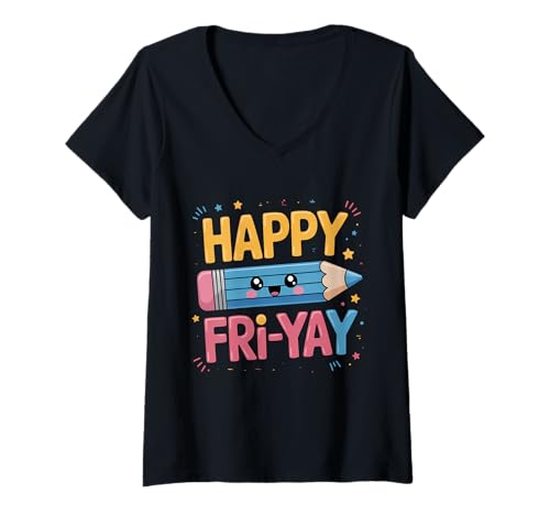 Damen Fröhliches Fri-Yay Teacher Fry Yay Freitagswochenende Süßes Fri-Yay T-Shirt mit V-Ausschnitt Damen Fröhliches Fri-Yay Teacher Fry Yay Freitagswochenende Süßes Fri-Yay T-Shirt mit V-Ausschnitt von Happy Fri Yay Teacher Weekend Back To School