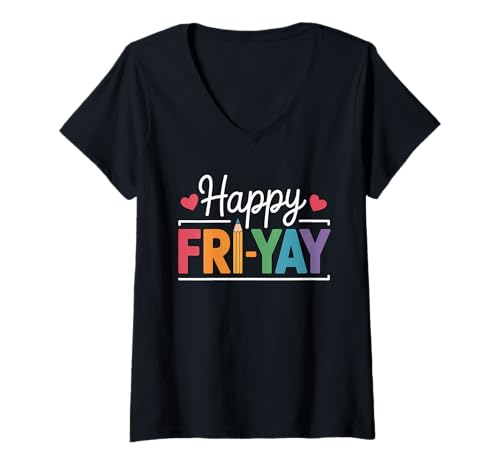 Damen Fröhliches Fri-Yay Teacher Fry Yay Freitagswochenende Süßes Fri-Yay T-Shirt mit V-Ausschnitt Damen Fröhliches Fri-Yay Teacher Fry Yay Freitagswochenende Süßes Fri-Yay T-Shirt mit V-Ausschnitt von Happy Fri Yay Teacher Weekend Back To School