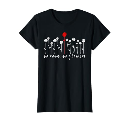 Damen No Rain No Flowers Statement Blumen Rosen Frühling Damen T-Shirt von Happy Frühlings und Blumenwiesen Designs