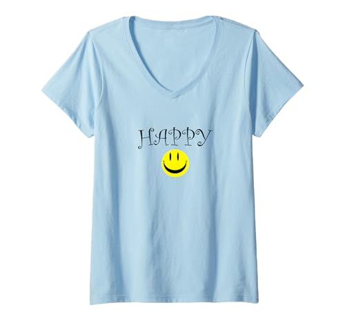 Damen Happy Smile Face Funny Casual Men Women Unisex Apparel T-Shirt mit V-Ausschnitt Damen Happy Smile Face Funny Casual Men Women Unisex Apparel T-Shirt mit V-Ausschnitt von Happy Funny Smile