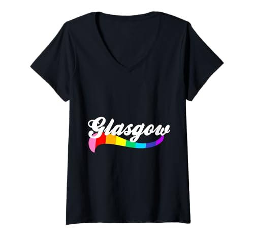 Damen Glasgow Schottland Gay Pride LGBTQ+ Parade Celebration Regenbogen T-Shirt mit V-Ausschnitt Damen Glasgow Schottland Gay Pride LGBTQ+ Parade Celebration Regenbogen T-Shirt mit V-Ausschnitt von Happy Gay Rainbows Co