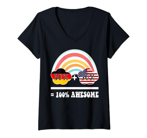 Damen 50% Deutsch, 50% Amerikaner, 100% Awesome German American T-Shirt mit V-Ausschnitt Damen 50% Deutsch, 50% Amerikaner, 100% Awesome German American T-Shirt mit V-Ausschnitt von Happy German-American Day Happy German Unity Day