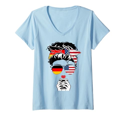 Damen Coole deutsche amerikanische Kaffeemutter, Mädchen, Tante Mama, braucht Kaffee T-Shirt mit V-Ausschnitt Damen Coole deutsche amerikanische Kaffeemutter, Mädchen, Tante Mama, braucht Kaffee T-Shirt mit V-Ausschnitt von Happy German-American Day Happy German Unity Day