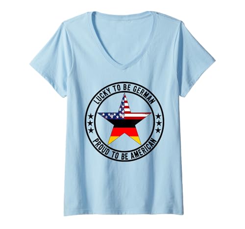 Damen Glücklich, Deutscher zu Sein, Stolz, amerikanischer Tag der Deutschen Einheit zu Sein T-Shirt mit V-Ausschnitt Damen Glücklich, Deutscher zu Sein, Stolz, amerikanischer Tag der Deutschen Einheit zu Sein T-Shirt mit V-Ausschnitt von Happy German-American Day Happy German Unity Day