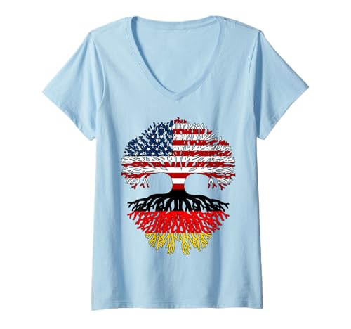 Damen Grafik zum Reformationstag, amerikanischer Anbau mit deutschem Wurzelbaum T-Shirt mit V-Ausschnitt Damen Grafik zum Reformationstag, amerikanischer Anbau mit deutschem Wurzelbaum T-Shirt mit V-Ausschnitt von Happy German-American Day Happy German Unity Day
