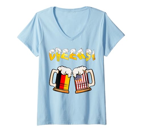 Damen Happy Beer Lovers Day Cooles Oktoberfest Papa Mama braucht EIN Bier T-Shirt mit V-Ausschnitt von Happy German-American Day Happy German Unity Day