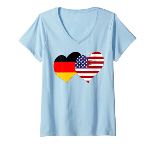 Damen I Love Berlin I Love USA Cool Germany USA Flagge Herz Grafik T-Shirt mit V-Ausschnitt Damen I Love Berlin I Love USA Cool Germany USA Flagge Herz Grafik T-Shirt mit V-Ausschnitt von Happy German-American Day Happy German Unity Day