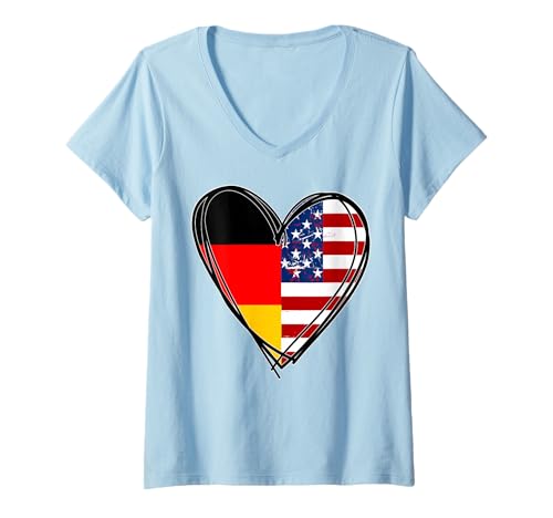 Damen Proud to Be Deutsch Amerikanisch Cool Deutschland US Flagge Herz Druck T-Shirt mit V-Ausschnitt Damen Proud to Be Deutsch Amerikanisch Cool Deutschland US Flagge Herz Druck T-Shirt mit V-Ausschnitt von Happy German-American Day Happy German Unity Day