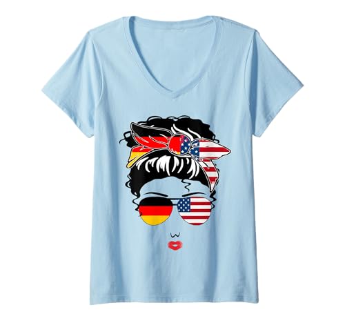 Damen Schöne deutsche amerikanische Mutter, Mädchen, Schwester, deutsches Dreikönigsfest T-Shirt mit V-Ausschnitt Damen Schöne deutsche amerikanische Mutter, Mädchen, Schwester, deutsches Dreikönigsfest T-Shirt mit V-Ausschnitt von Happy German-American Day Happy German Unity Day