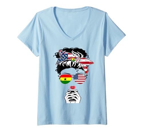Damen Ghanaische Amerikanische Kaffee Mama Mädchen Schwester Tante Ghana USA Flagge T-Shirt mit V-Ausschnitt Damen Ghanaische Amerikanische Kaffee Mama Mädchen Schwester Tante Ghana USA Flagge T-Shirt mit V-Ausschnitt von Happy Ghana America Day Ghanaian American Pride