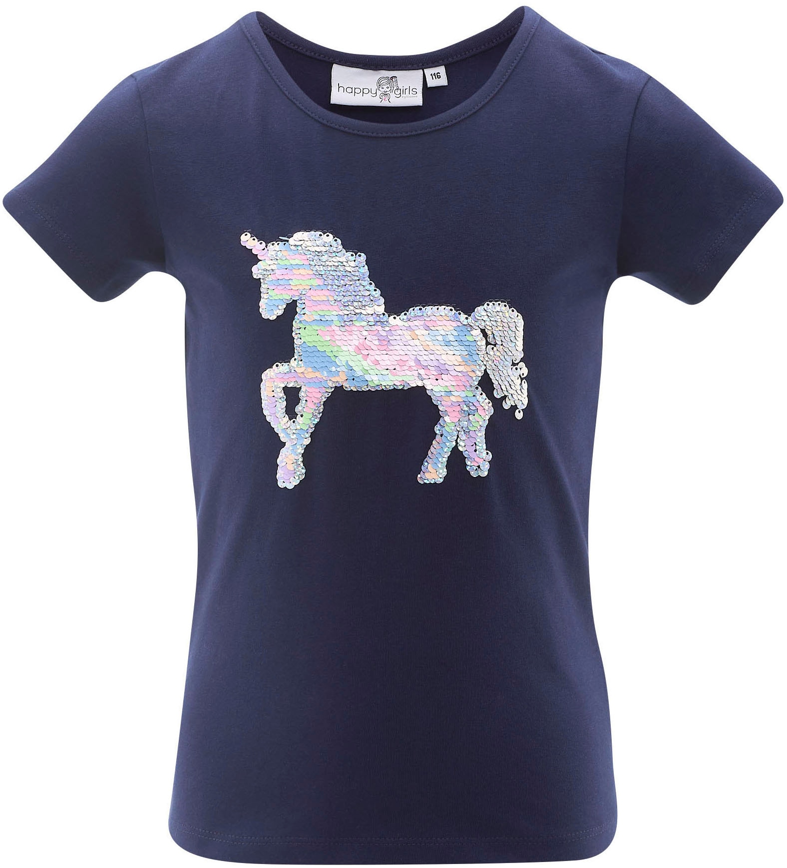 happy girls T-Shirt, mit hochwertigem Pailletten-Einhorn-Motiv von Happy Girls