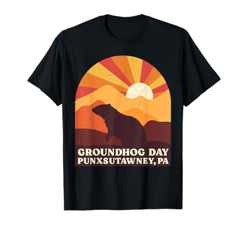 Groundhog Day Punxsutawney PA Herren Damen Retro Vintage Sonnenuntergang T-Shirt Groundhog Day Punxsutawney PA Herren Damen Retro Vintage Sonnenuntergang T-Shirt von Happy Groundhog Designs Co
