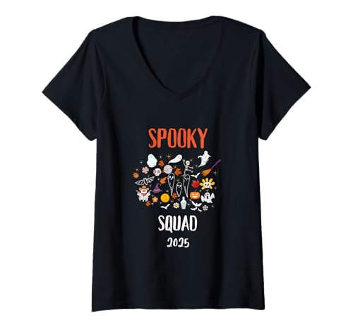 Damen 2025 Spooky Squad passt zu Halloween für die ganze Familie T-Shirt mit V-Ausschnitt Damen 2025 Spooky Squad passt zu Halloween für die ganze Familie T-Shirt mit V-Ausschnitt von Happy Halloween 2025