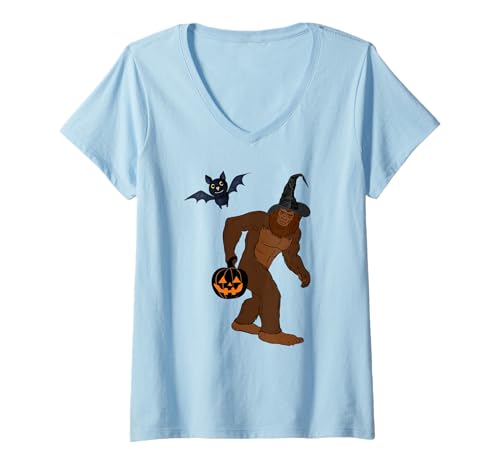 Damen Bigfoot Shirt Bigfoot Hexenhut Halloween Sasquatch Cute T-Shirt mit V-Ausschnitt Damen Bigfoot Shirt Bigfoot Hexenhut Halloween Sasquatch Cute T-Shirt mit V-Ausschnitt von Happy Halloween Apparel Company