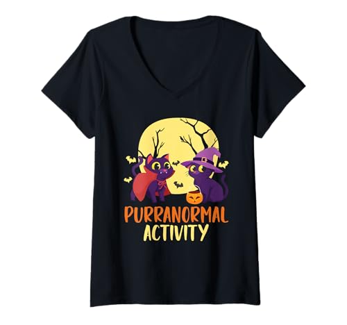Damen Happy Halloween Katzenbesitzer Gruselige Kitty Trick Or Treat T-Shirt mit V-Ausschnitt Damen Happy Halloween Katzenbesitzer Gruselige Kitty Trick Or Treat T-Shirt mit V-Ausschnitt von Happy Halloween Cat Trick Or Treat Spooky Scary