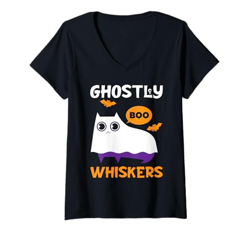 Damen Happy Halloween Katzenbesitzer Gruselige Kitty Trick Or Treat T-Shirt mit V-Ausschnitt Damen Happy Halloween Katzenbesitzer Gruselige Kitty Trick Or Treat T-Shirt mit V-Ausschnitt von Happy Halloween Cat Trick Or Treat Spooky Scary