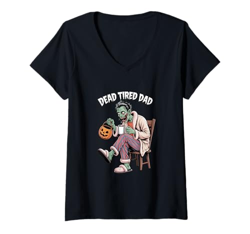 Damen Funny Dead Tired Dad Halloween Vater Zombie Kaffee T-Shirt mit V-Ausschnitt Damen Funny Dead Tired Dad Halloween Vater Zombie Kaffee T-Shirt mit V-Ausschnitt von Happy Halloween Dads and Fathers Fun Designs