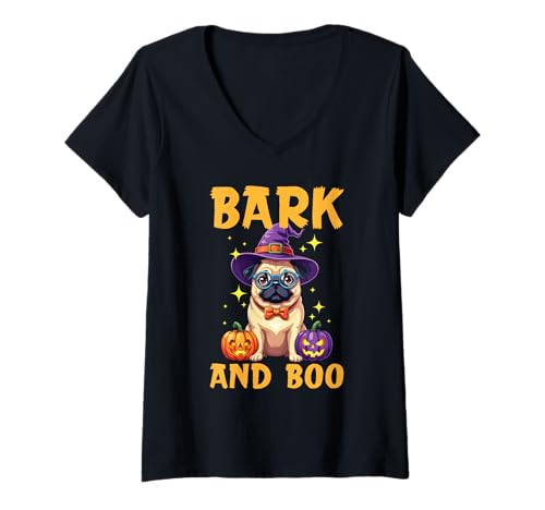 Damen Happy Halloween Hundebesitzer gruseliger Welpe Trick or Treat T-Shirt mit V-Ausschnitt Damen Happy Halloween Hundebesitzer gruseliger Welpe Trick or Treat T-Shirt mit V-Ausschnitt von Happy Halloween Dog Trick Or Treat Spooky Scary