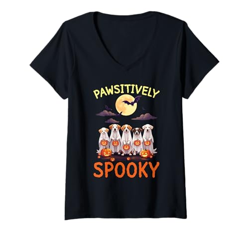 Damen Happy Halloween Hundebesitzer gruseliger Welpe Trick or Treat T-Shirt mit V-Ausschnitt Damen Happy Halloween Hundebesitzer gruseliger Welpe Trick or Treat T-Shirt mit V-Ausschnitt von Happy Halloween Dog Trick Or Treat Spooky Scary