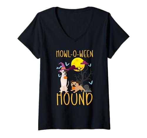 Damen Happy Halloween Hundebesitzer gruseliger Welpe Trick or Treat T-Shirt mit V-Ausschnitt Damen Happy Halloween Hundebesitzer gruseliger Welpe Trick or Treat T-Shirt mit V-Ausschnitt von Happy Halloween Dog Trick Or Treat Spooky Scary